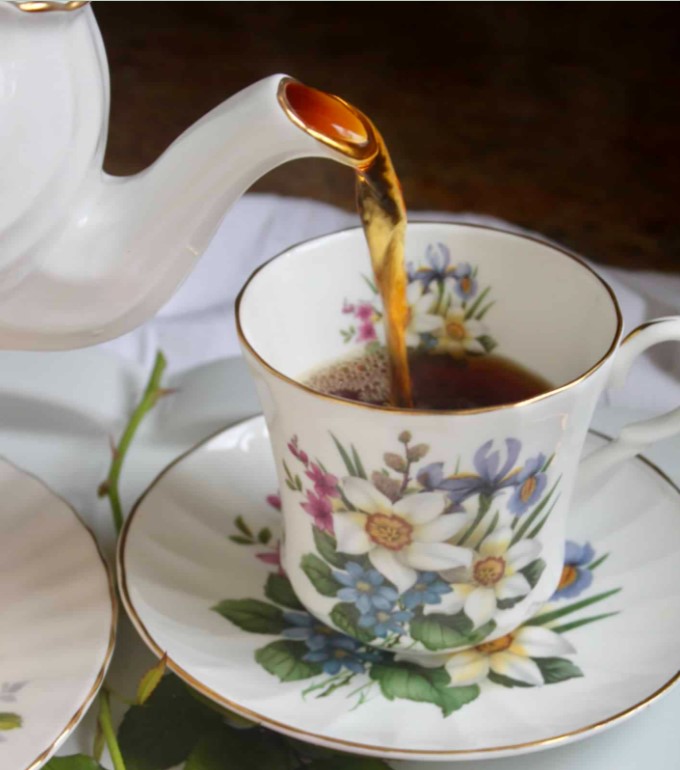 A traditional English cup of tea served with milk, the most consumed drink in the UK