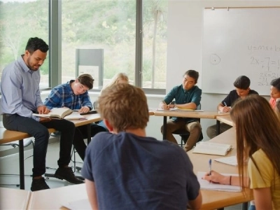 children studying at a college residence