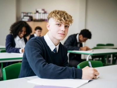 student in a school uniform on a study abroad trip