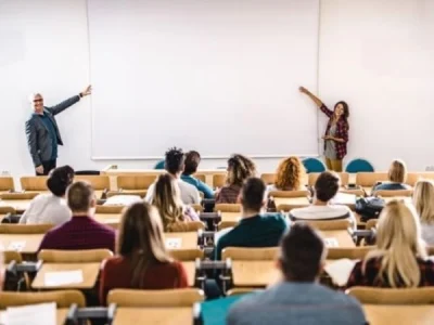 studying in a classroom abroad