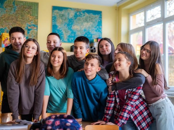 group of students in a classroom in a study abroad location