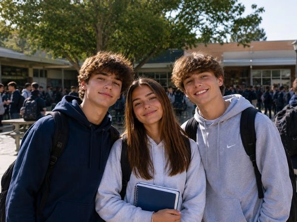 teenagers with friends at school
