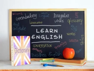blackboard saying learn english