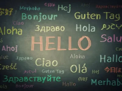 blackboard with hello in multiple languages